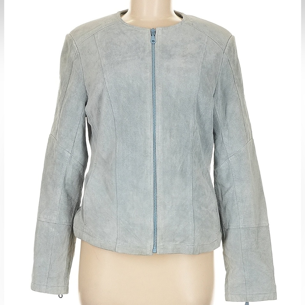 Vintage Jones New York Smokey Blue Leather Suede Jacket Women’s Size Medium M